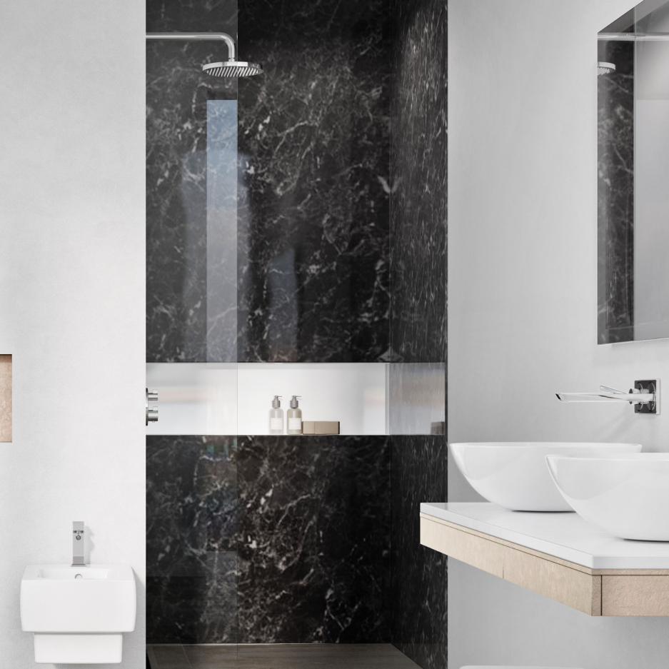 Black Marble PVC Shower Wall Panel 2400 x 1200mm Better Bathrooms
