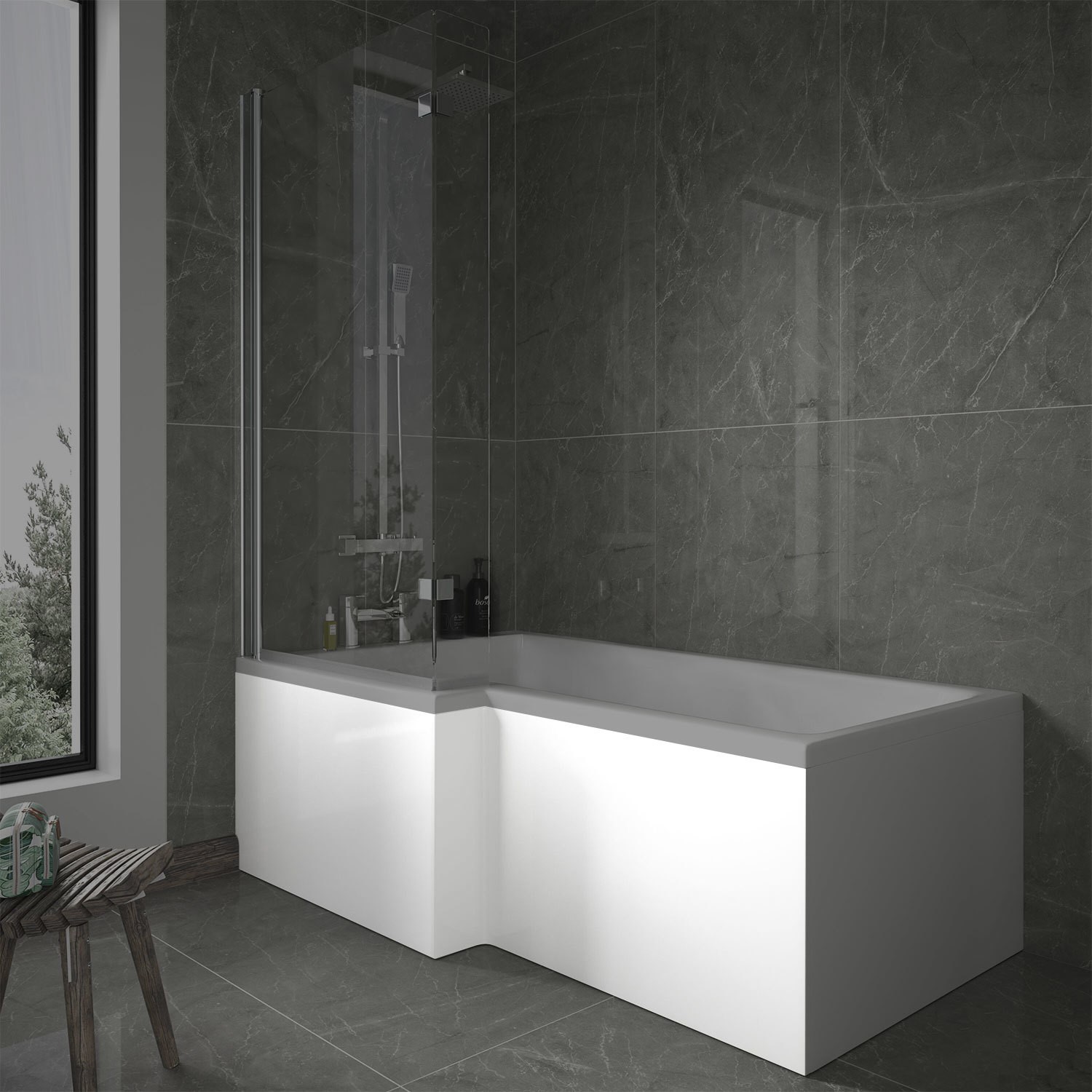 L Shape Panel 1500mm L Shaped Acrylic Bath Front Panel - Lomax - Better Bathrooms