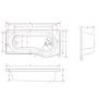 P Shape Shower Bath Right Hand with Front Panel & Chrome Bath Screen 1700 x 850mm - Portland