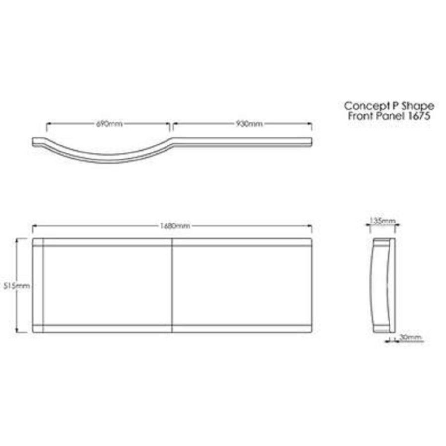 P Shaped  1675 x 515 Front Panel
