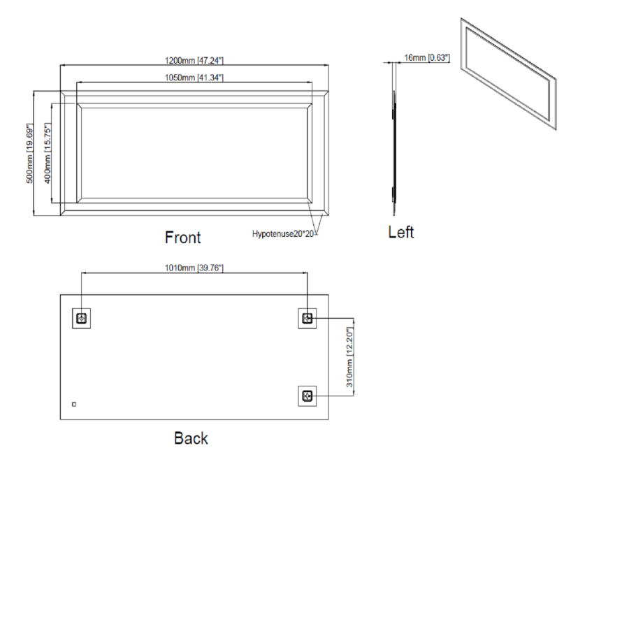Rectangular Bathroom Mirror 1200 x 500mm - Tucana