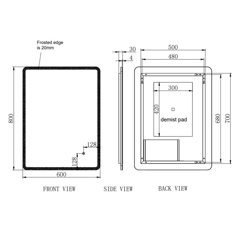 Rectangular Heated Bathroom Mirror with Lights 600 x 800mm - Ariel