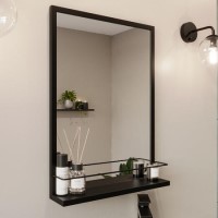 ONLY OPENED - 500 x 700mm Rectangle Black Frame Mirror with Shelf - Iona ONLY OPENED - 500 x 700mm Rectangle Black Frame Mirror with Shelf - Iona
