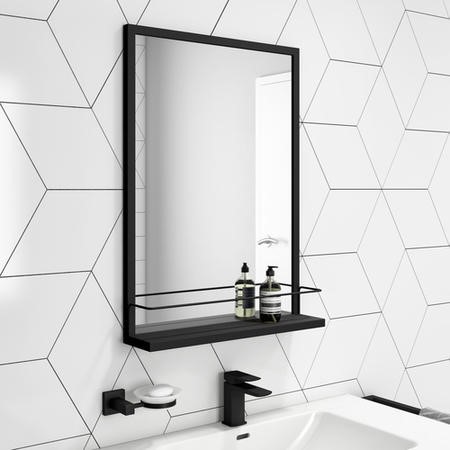 Rectangular Black Bathroom Mirror With, Large Bathroom Mirror With Shelves