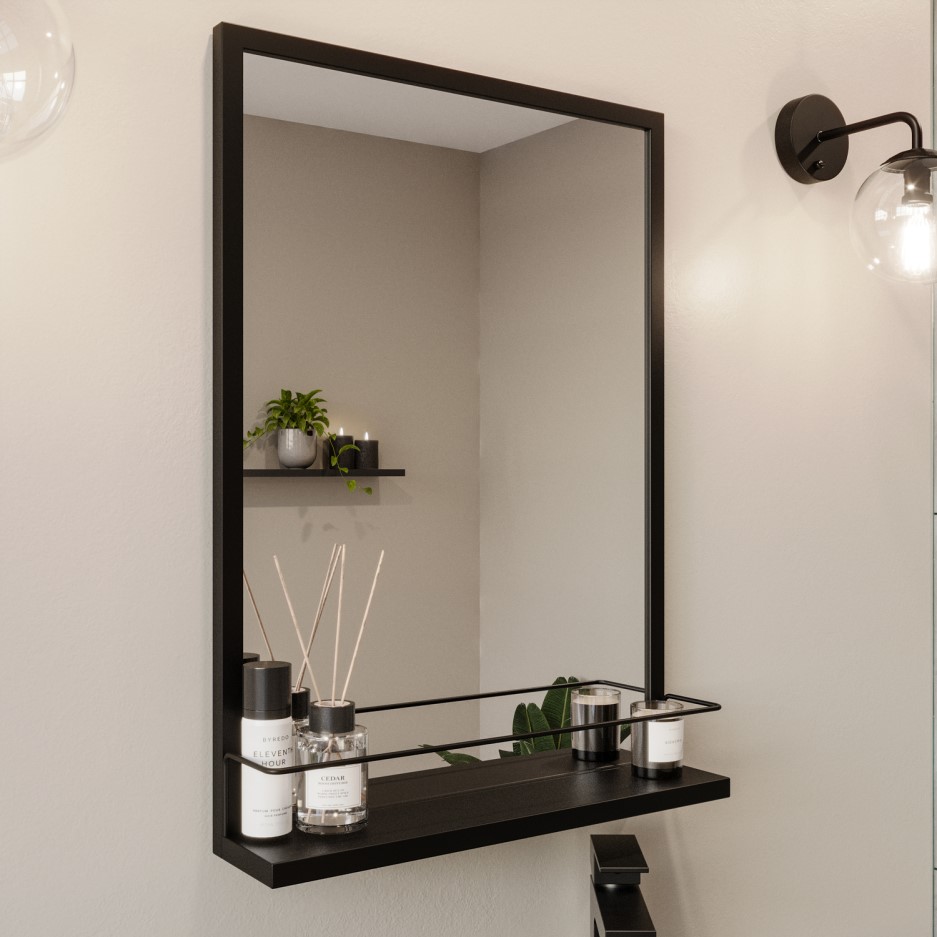 Iona Black Bathroom Mirror with Shelf 500 x 700mm Better Bathrooms