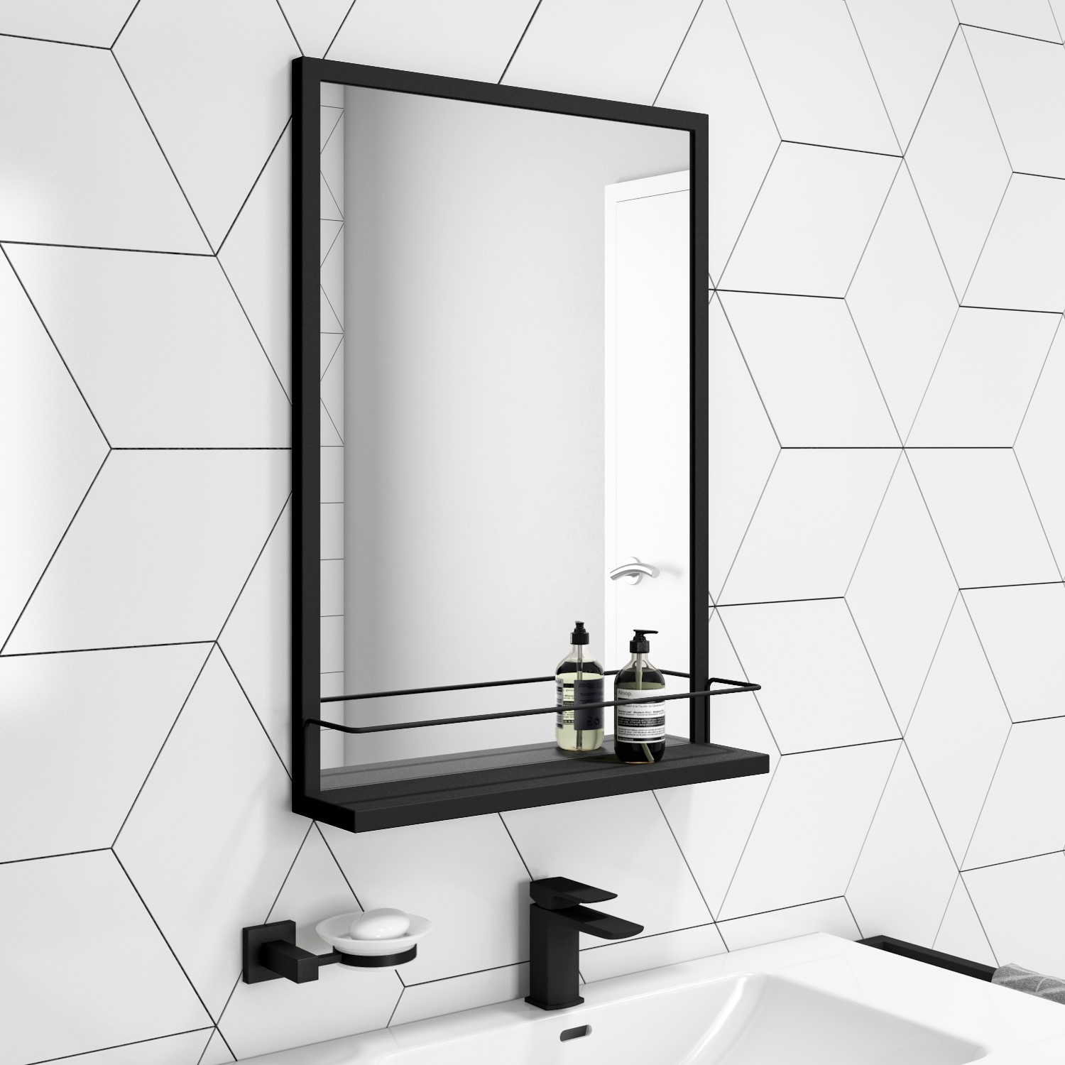 Rectangular Black Bathroom Mirror With, Black Bathroom Mirror