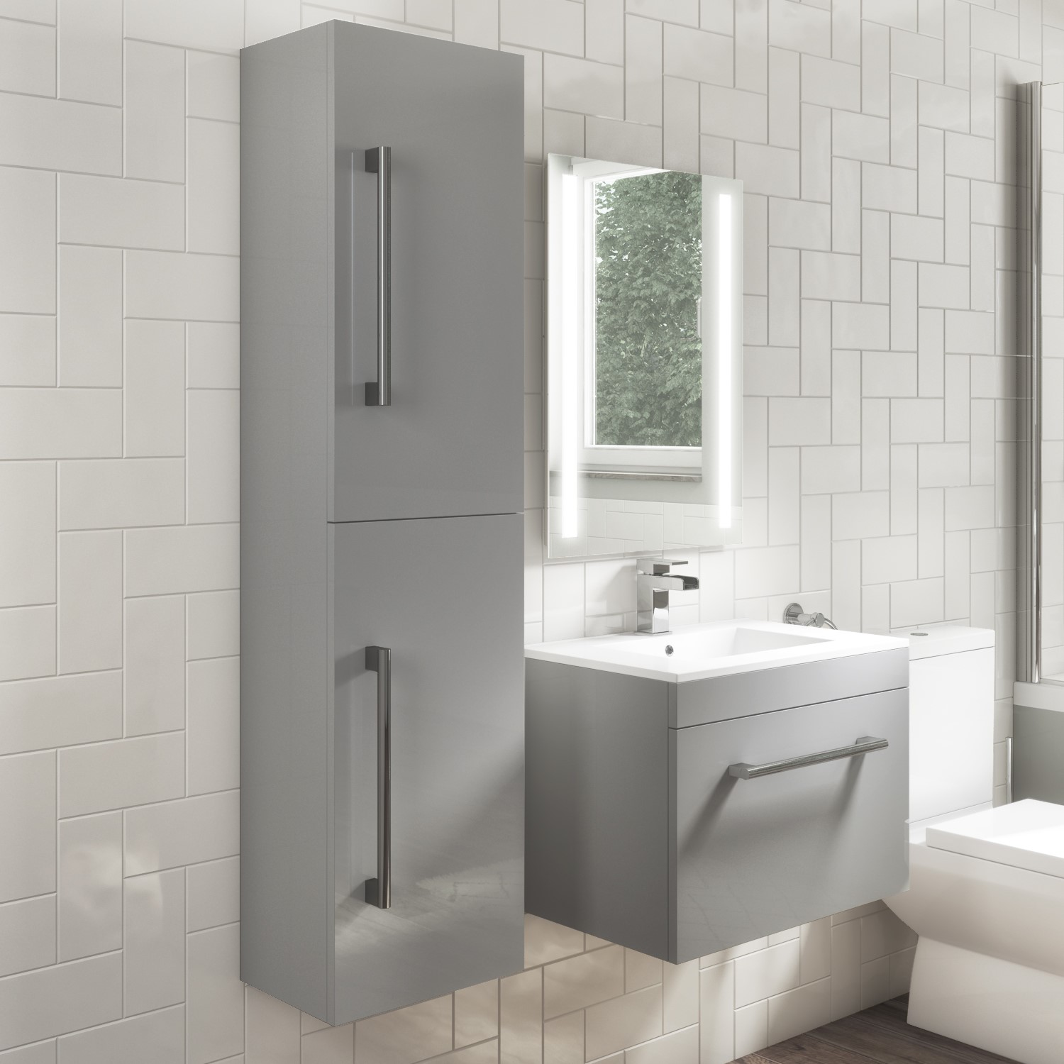1400mm Wall Hung Tall Boy Bathroom Cabinet Grey Ashford Better Bathrooms