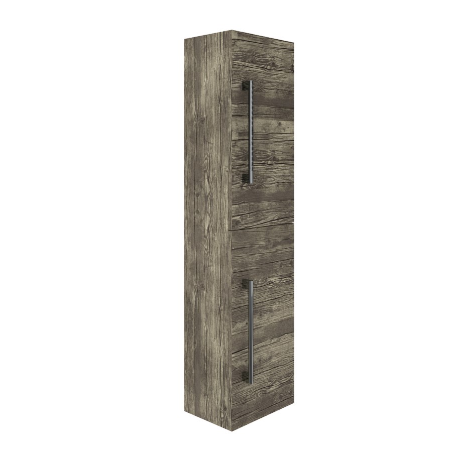 GRADE A1 - 1400mm Wall Hung Tall Boy Bathroom Cabinet - Grey Wood Effect - Ashford