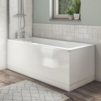 1700 and 800mm VeeBath Linx Wooden MDF Bathroom High Gloss White Front Side & End Bath Panel Set with Adjustable Plinth 