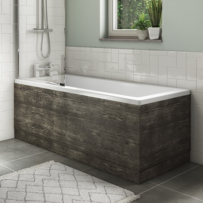 1500 Single Ended Square Bath with Grey Wood Grain Bath Front & End Panel