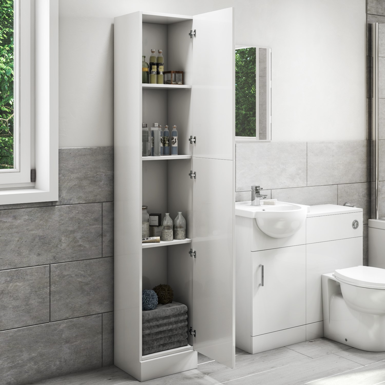 Grade A1 350mm White Floor Standing Tall Bathroom Cabinet Classic Better Bathrooms