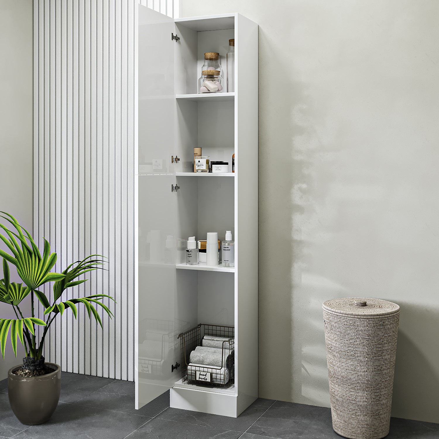 Clean Tall Unit White Freestanding Tall Storage Unit 350mm - Classic - Better Bathrooms