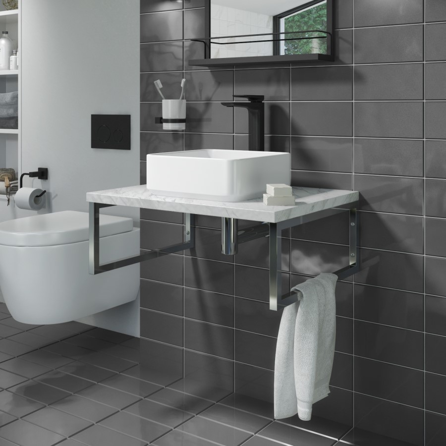 GRADE A1 - Lund 600mm Vanity Shelf Marble Effect