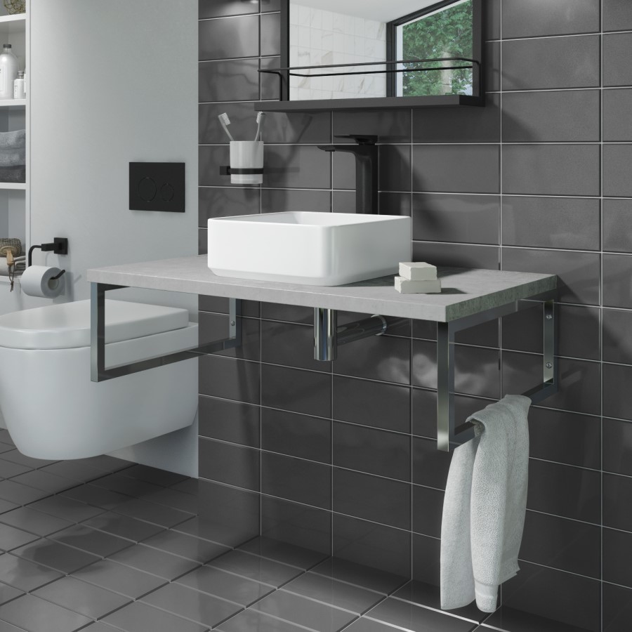 GRADE A2 - 800mm Vanity Shelf for Basin Concrete Effect - Lund