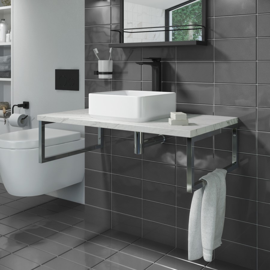 GRADE A2 - 800mm Vanity Shelf for Basin Marble Effect - Lund