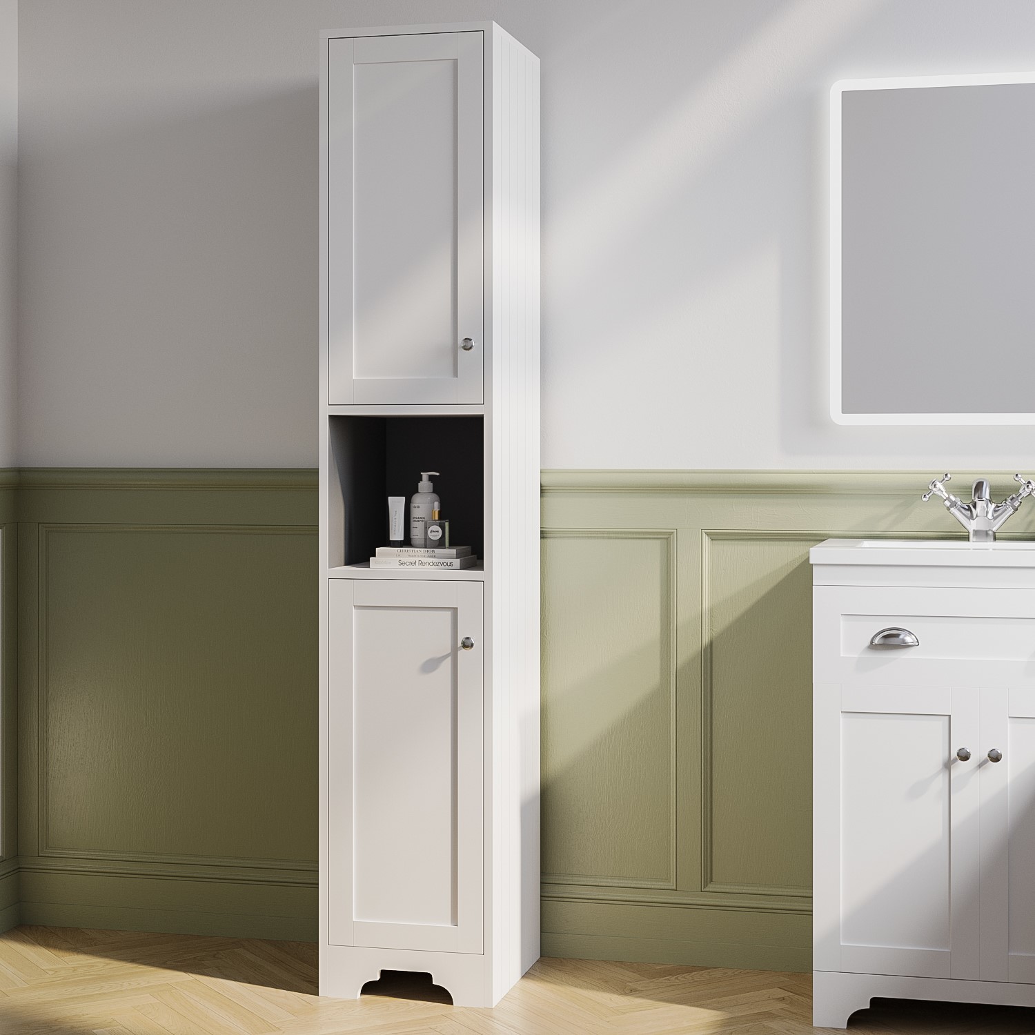 Double Door White Freestanding Tall Bathroom Cabinet 350 x 1884mm ...