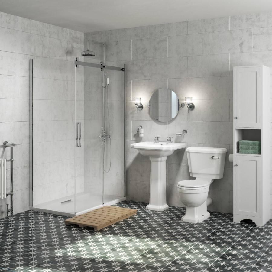 GRADE A1 - Traditional Tall Boy Bathroom Cabinet - Doors & Shelves - Matt White - Baxenden
