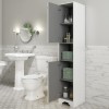 GRADE A3 - Traditional Tall Boy Bathroom Cabinet - Doors &amp; Shelves - Matt White - Baxenden