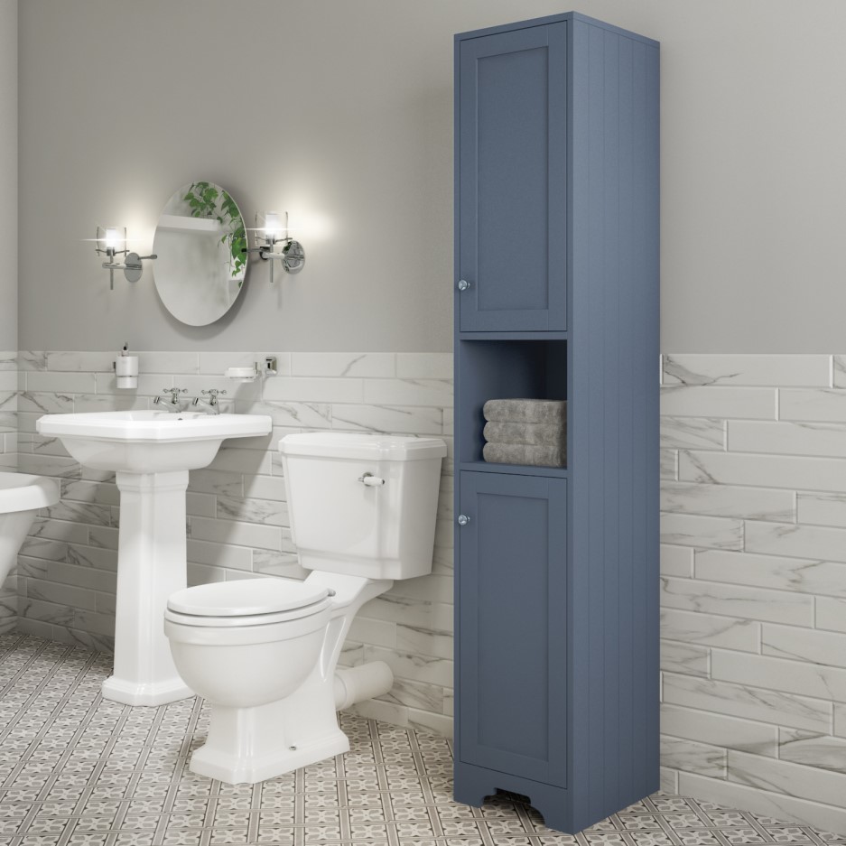 Traditional Tall Boy Bathroom Doors & Shelves Matt Blue