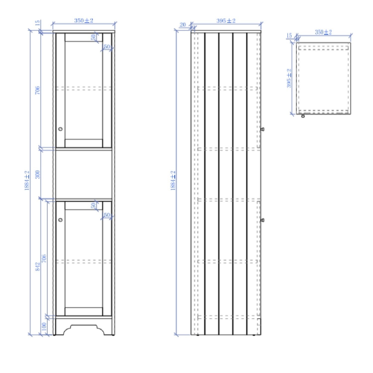 GRADE A3 Traditional Tall Boy Bathroom Doors & Shelves Matt Blue Baxenden