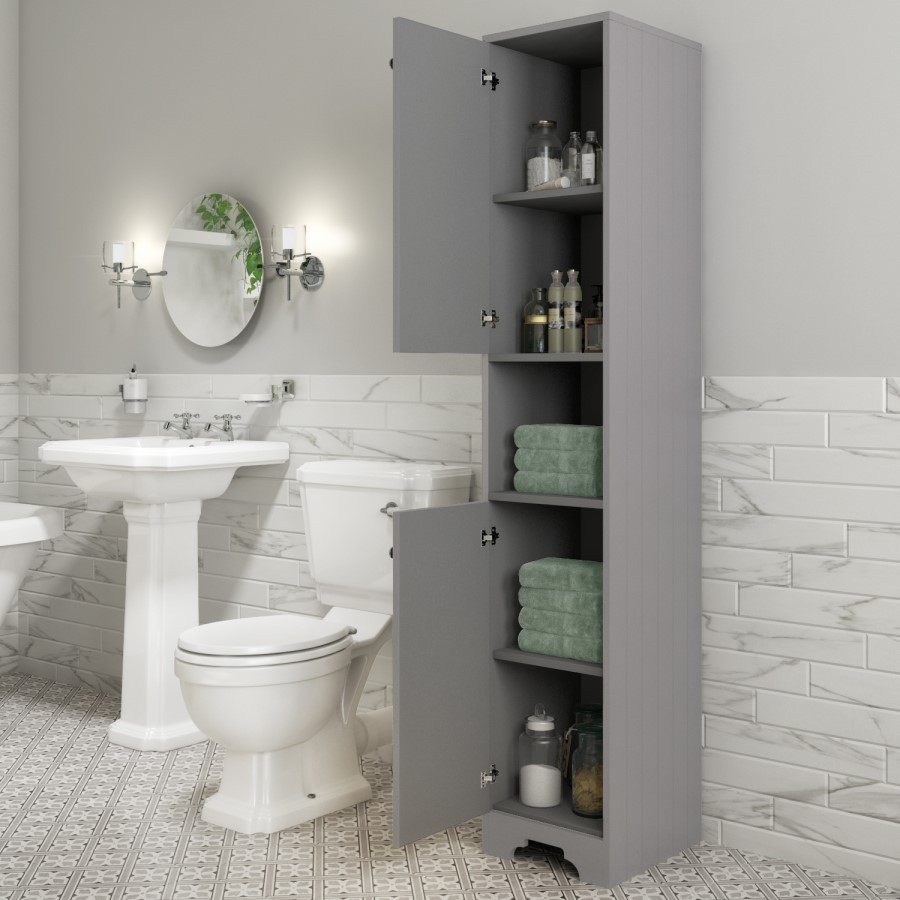 Grey Freestanding Tall Bathroom Cabinet 350mm - Baxenden