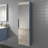 Single Door Blue Mirrored Wall Mounted Tall Bathroom Cabinet 400 x 1400mm - Sion