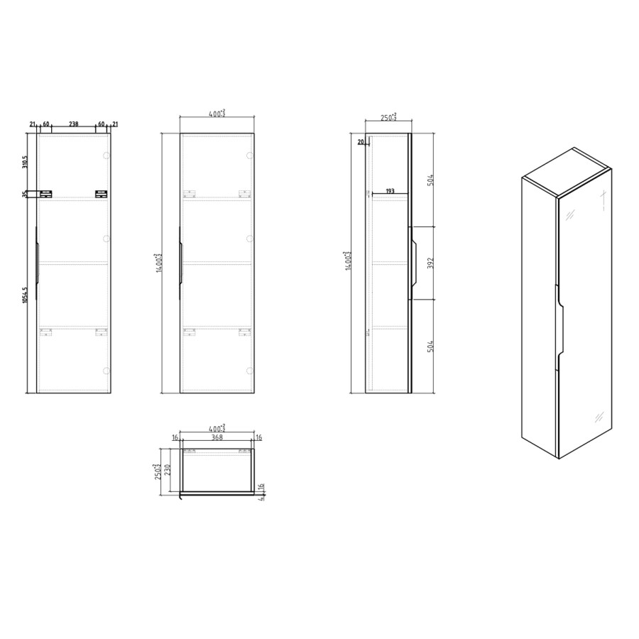 GRADE A2 - Blue Mirrored Wall Mounted Tall Bathroom Cabinet 400mm - Sion