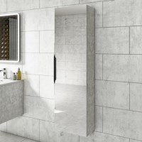 GRADE A1 - 400mm Concrete Mirrored Wall Mounted Tall Bathroom Cabinet - Sion