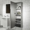 GRADE A1 - 400mm Concrete Mirrored Wall Mounted Tall Bathroom Cabinet - Sion