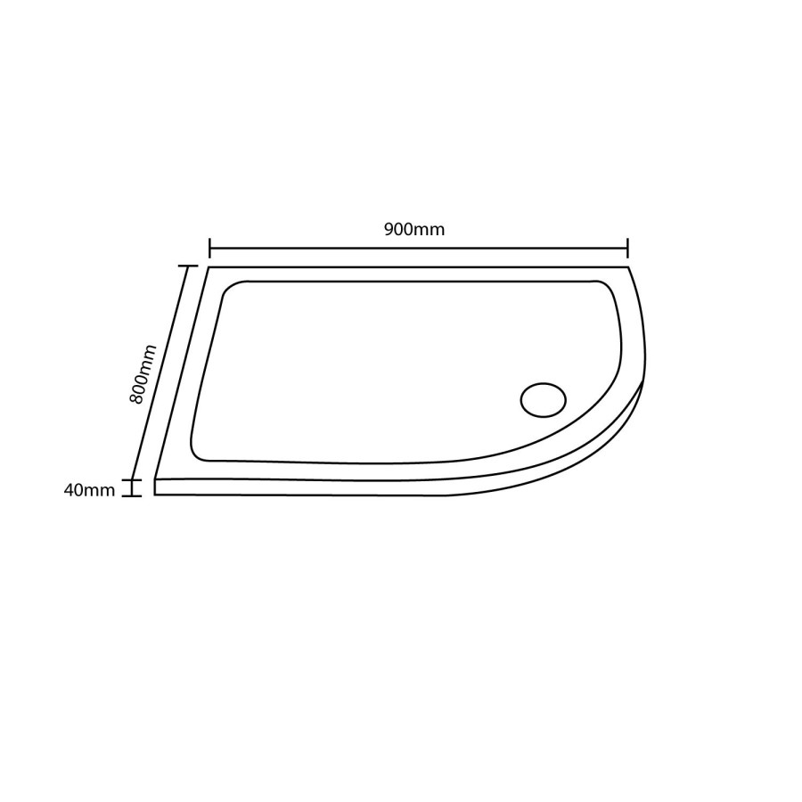 900x800mm Stone Resin Right Hand Offset Quadrant Shower Tray - Slim Line