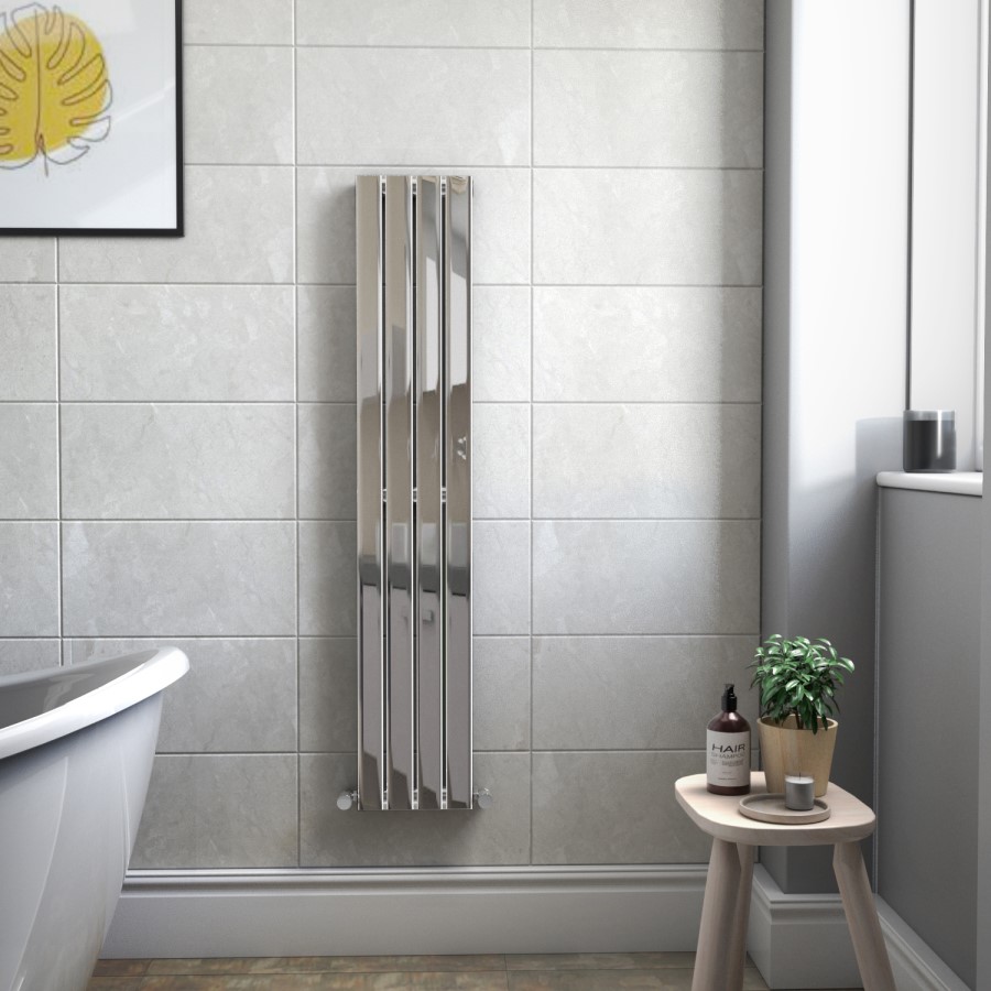 Single Panel Chrome Vertical Living Room Radiator - 1600mm x 300mm 