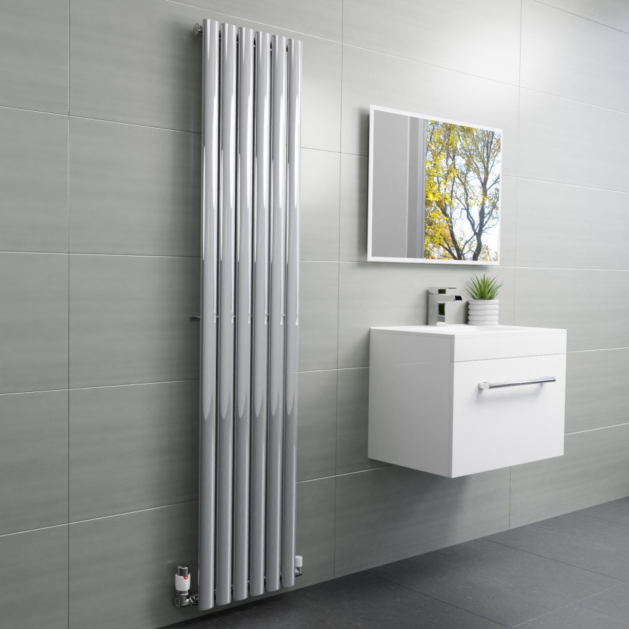 GRADE A1 - Margo Chrome Single Panel Vertical Radiator - 1600 x 360mm