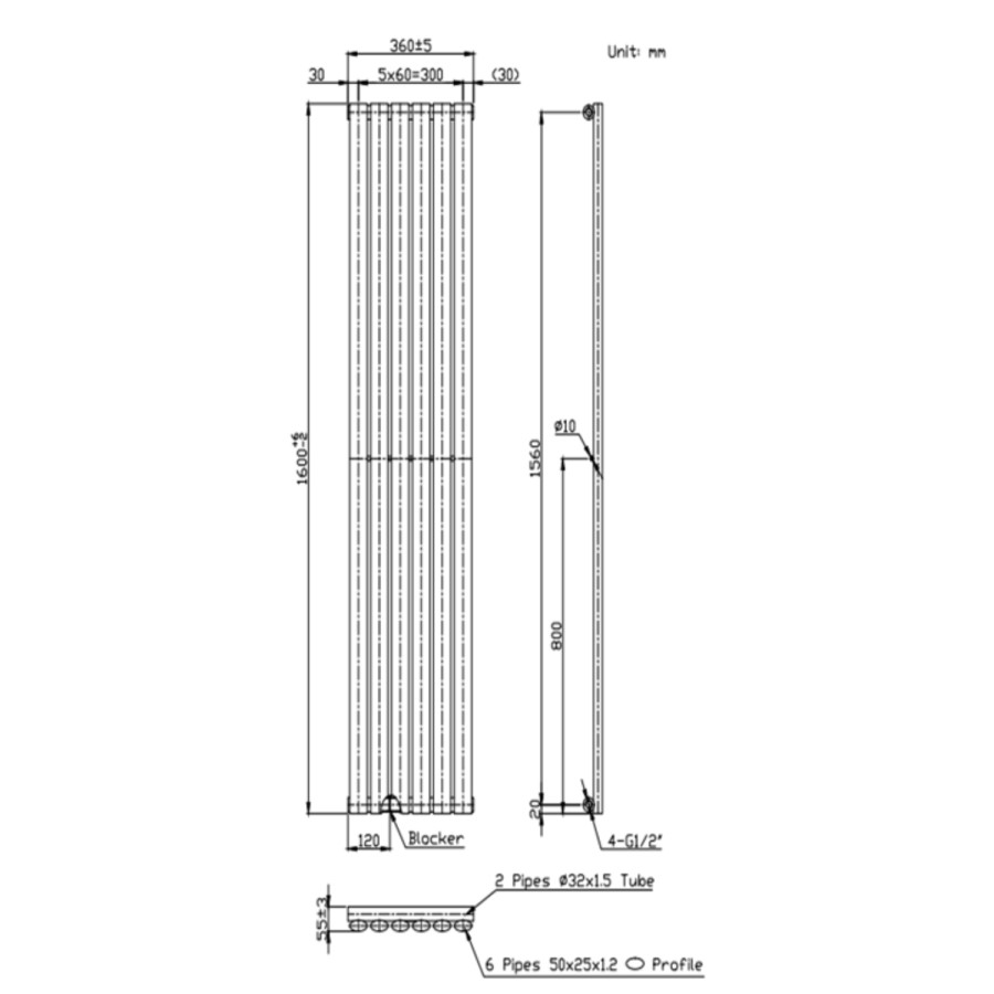 GRADE A1 - Margo Chrome Single Panel Vertical Radiator - 1600 x 360mm