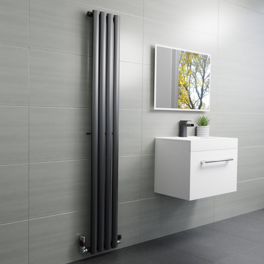 GRADE A1 - Anthracite Vertical Single Panel Radiator 1600 x 240mm - Margo