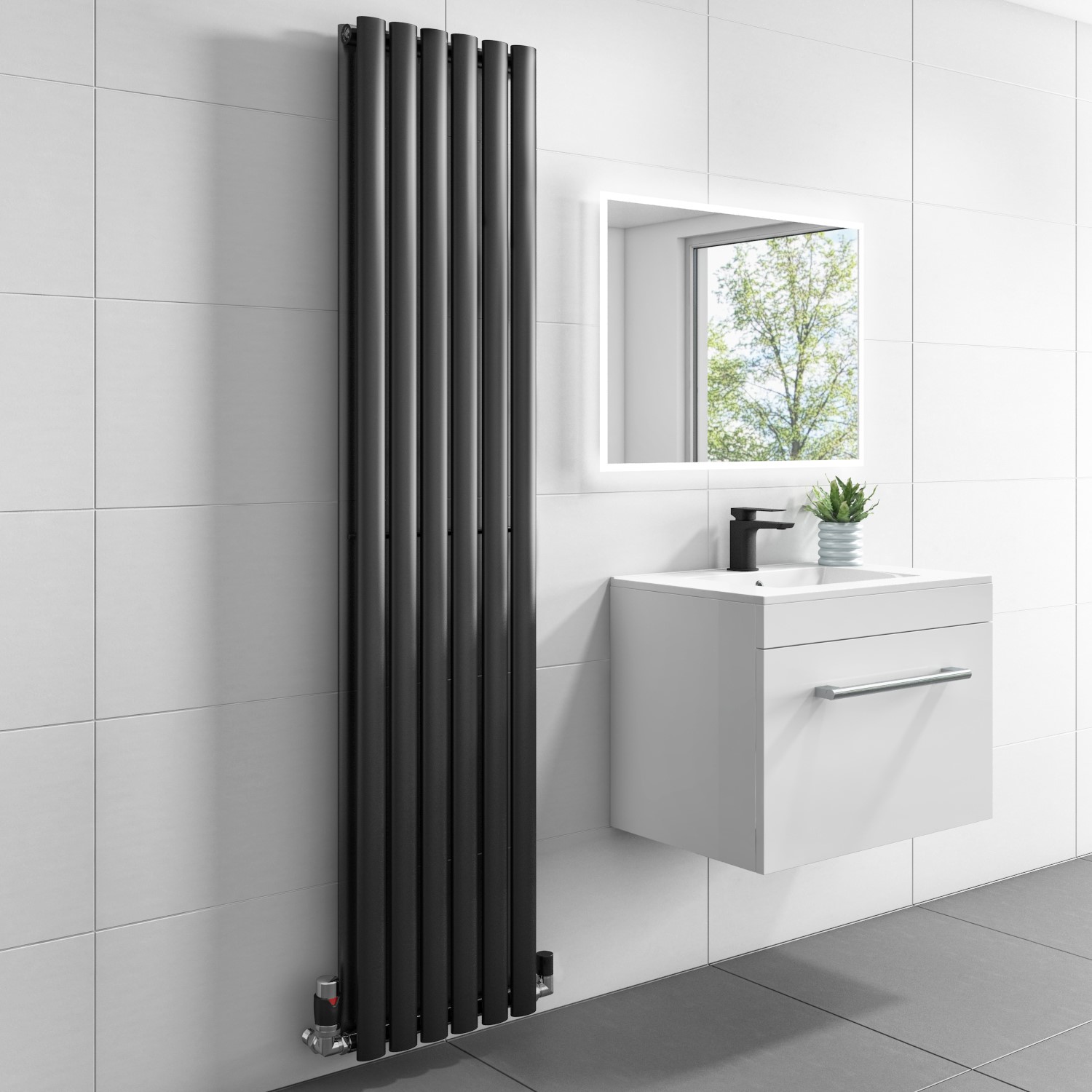 GRADE A2 - Anthracite Vertical Double Panel Radiator 1600 x 360mm ...