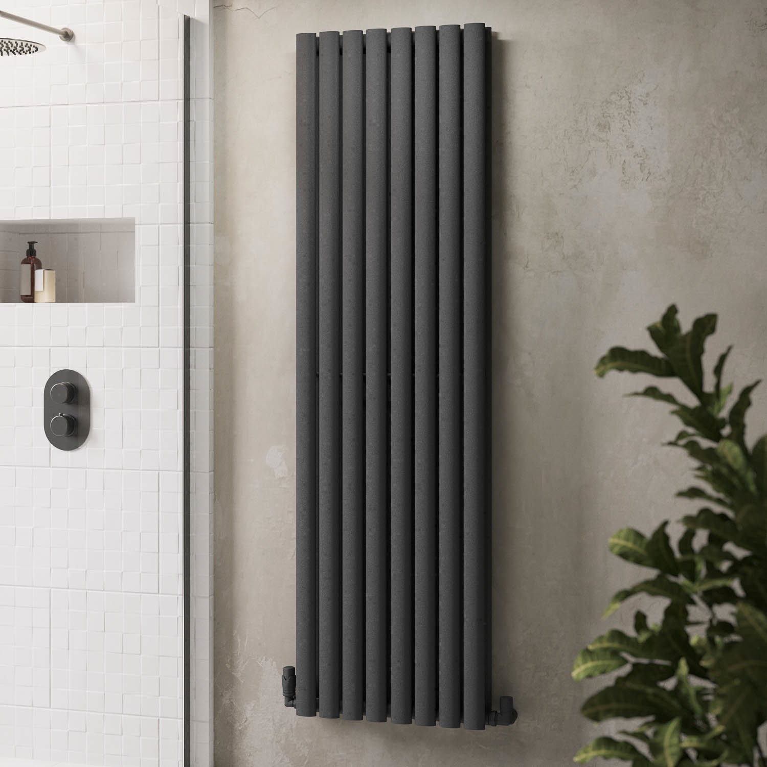 Photos - Heated Towel Rail MARGO Anthracite Vertical Double Panel Radiator 1600 x 480mm -  Anthracite UT1600480AD 