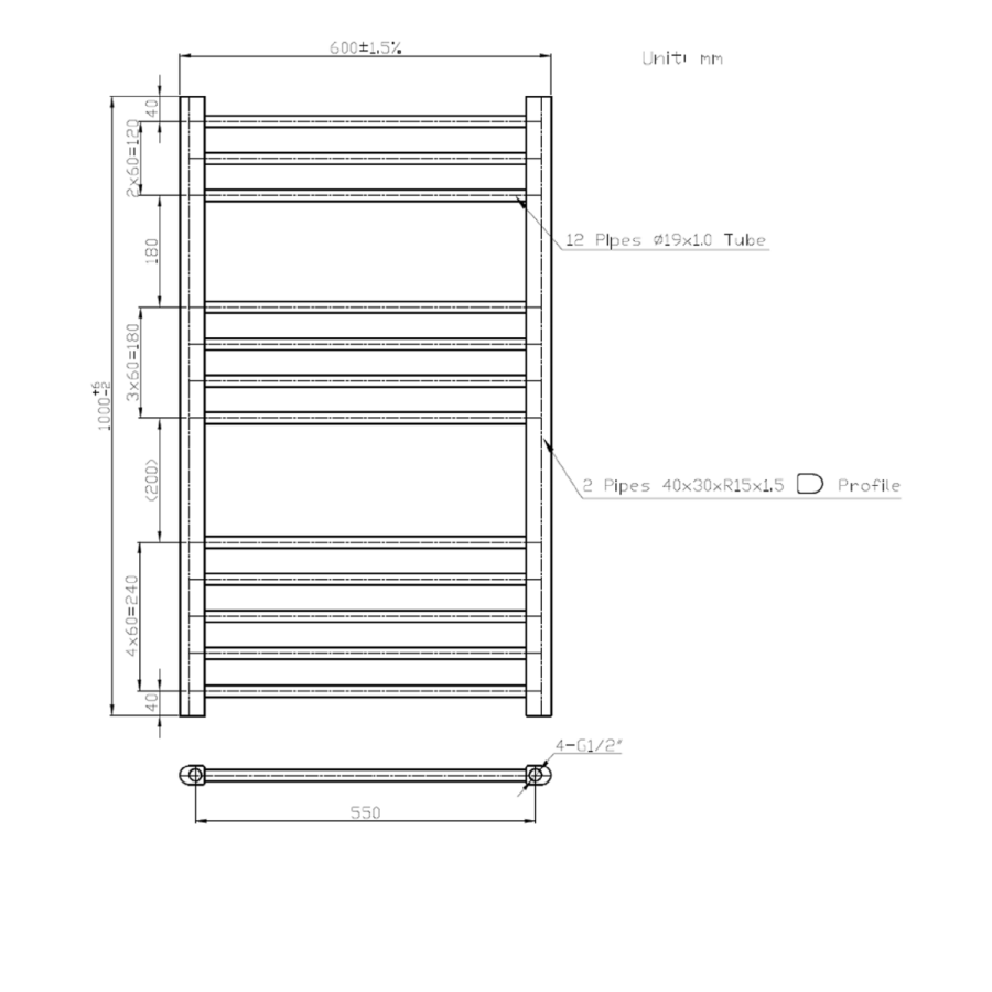 Chrome Towel Radiator 1000 x 600mm - Sahara