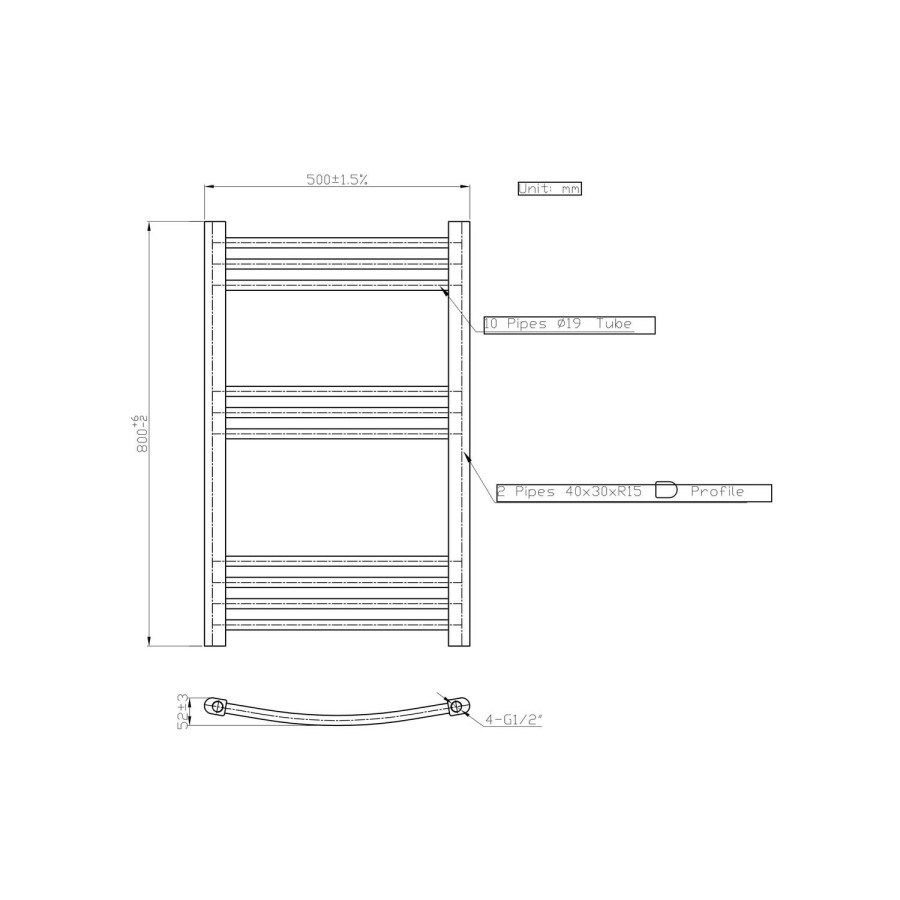 Chrome Heated Towel Rail Radiator 800 x 500mm - Gobi