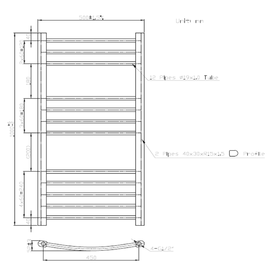 Chrome Towel Radiator 1000 x 500mm - Gobi