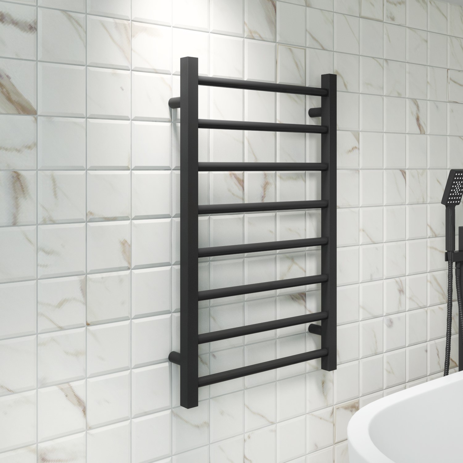 GRADE A1 800mm x 500mm Matt Black Towel Rail Sonoran Better Bathrooms