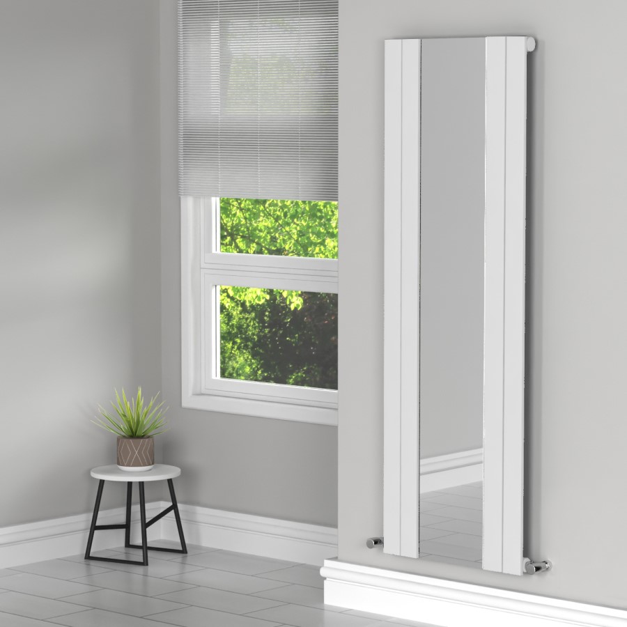 GRADE A1 - Tanami White Single Panel Vertical Radiator with Mirror - 1800 x 600mm