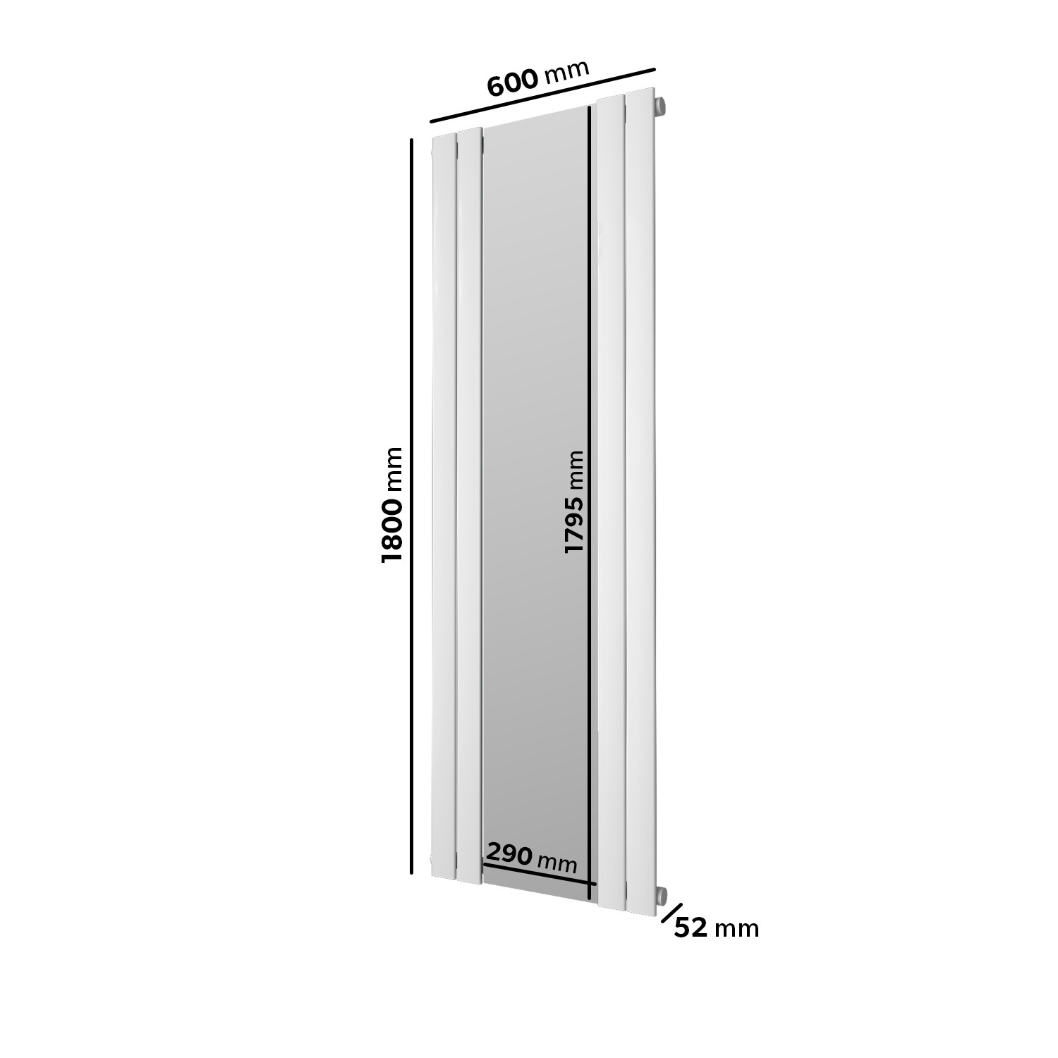 Tanami Radiator GRADE A2 - White Vertical Single Panel Radiator with Mirror 1800 x ...