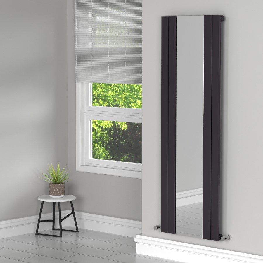 Anthracite Vertical Single Panel Radiator with Mirror 1800 x 600mm - Tanami