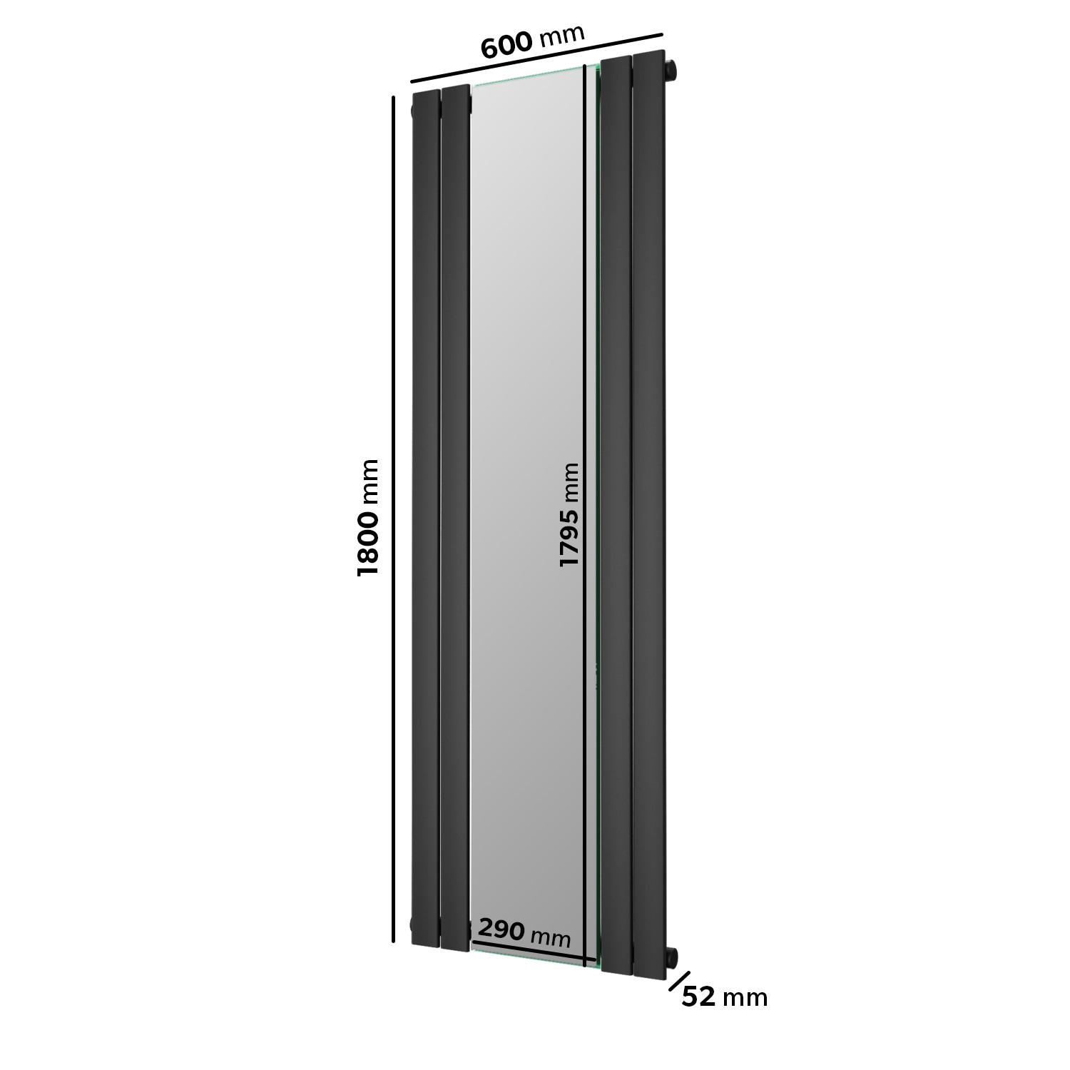 Tanami Radiator Anthracite Vertical Single Panel Radiator with Mirror 1800 x 600mm ...