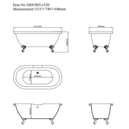 GRADE A1 - Park Royal Freestanding Bath Double Ended Roll Top - 1500 x 740mm