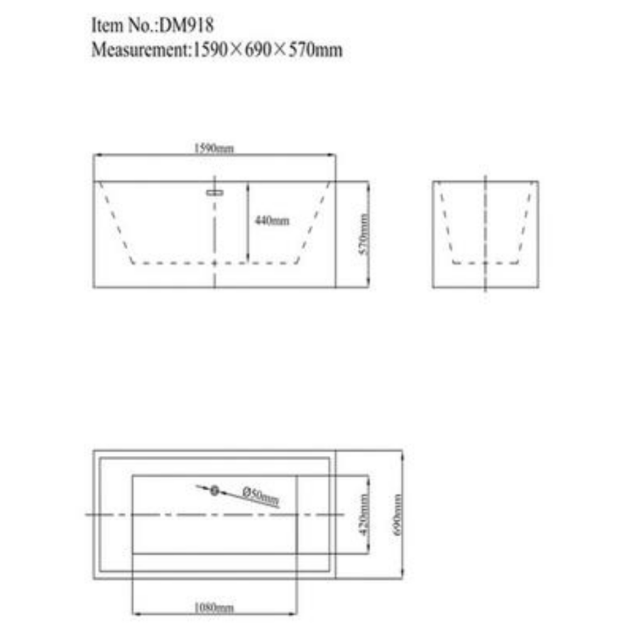 Freestanding Double Ended Bath 1590 x 690mm - Geneva