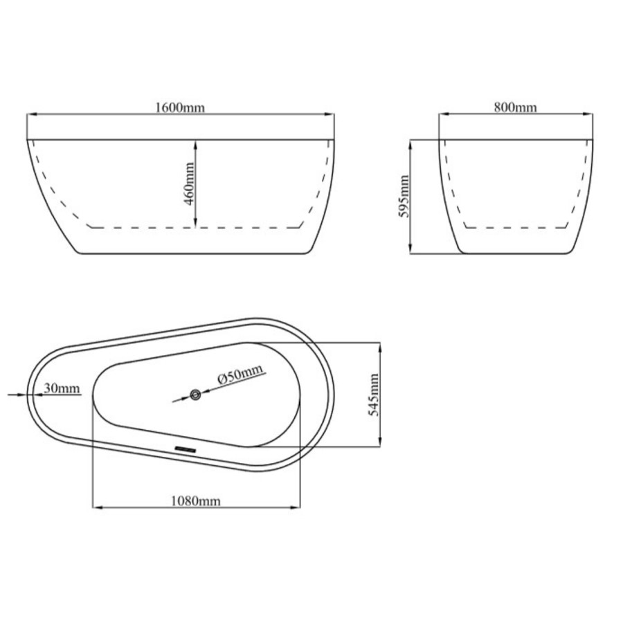 GRADE A1 - Monaco Freestanding Bath Single Ended - 1600 x 800mm