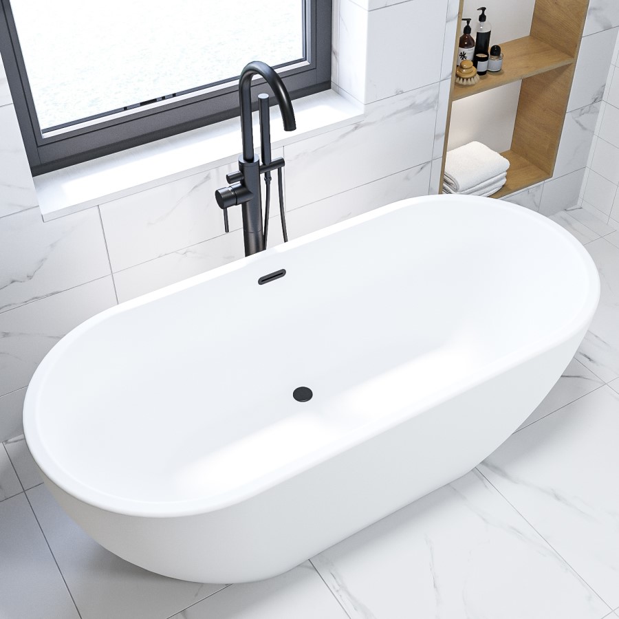 ALMOST PERFECT - Matt White Freestanding Double Ended Bath 1645 x 745mm - Lisbon