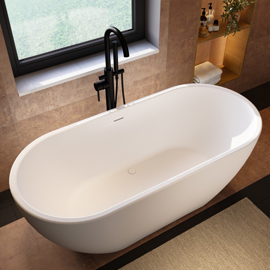 Matt White Freestanding Double Ended Bath 1645 x 745mm - Lisbon