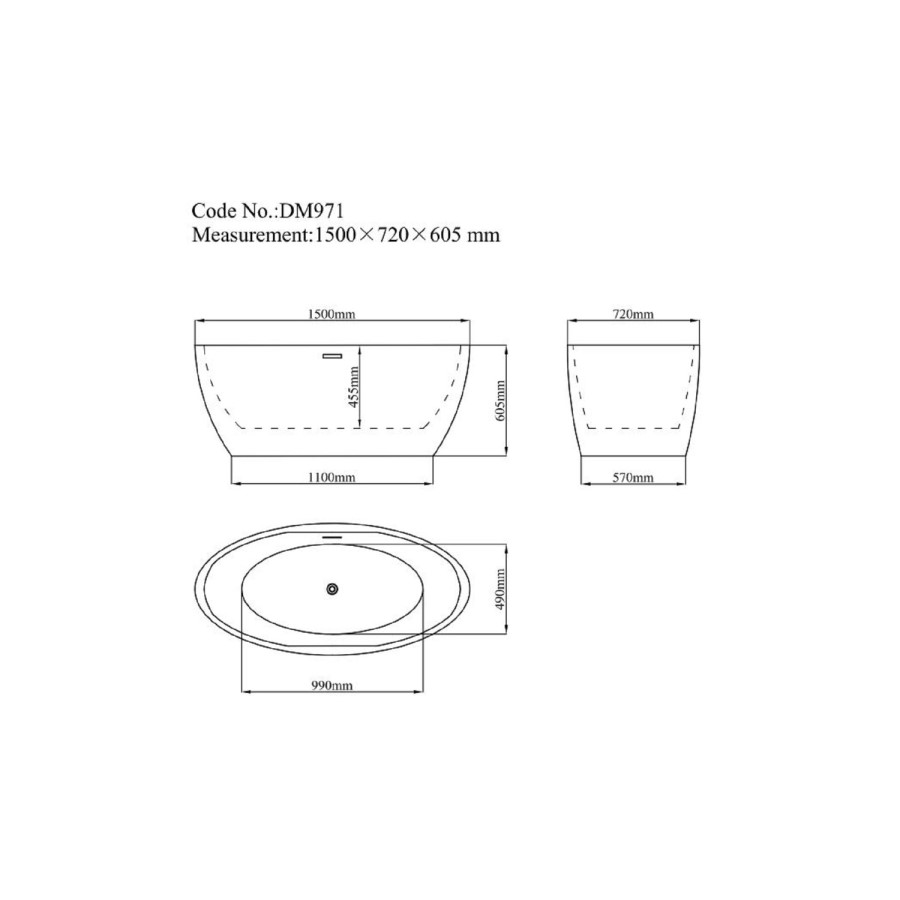 Matt White Freestanding Double Ended Bath 1500 x 720mm - Alvor